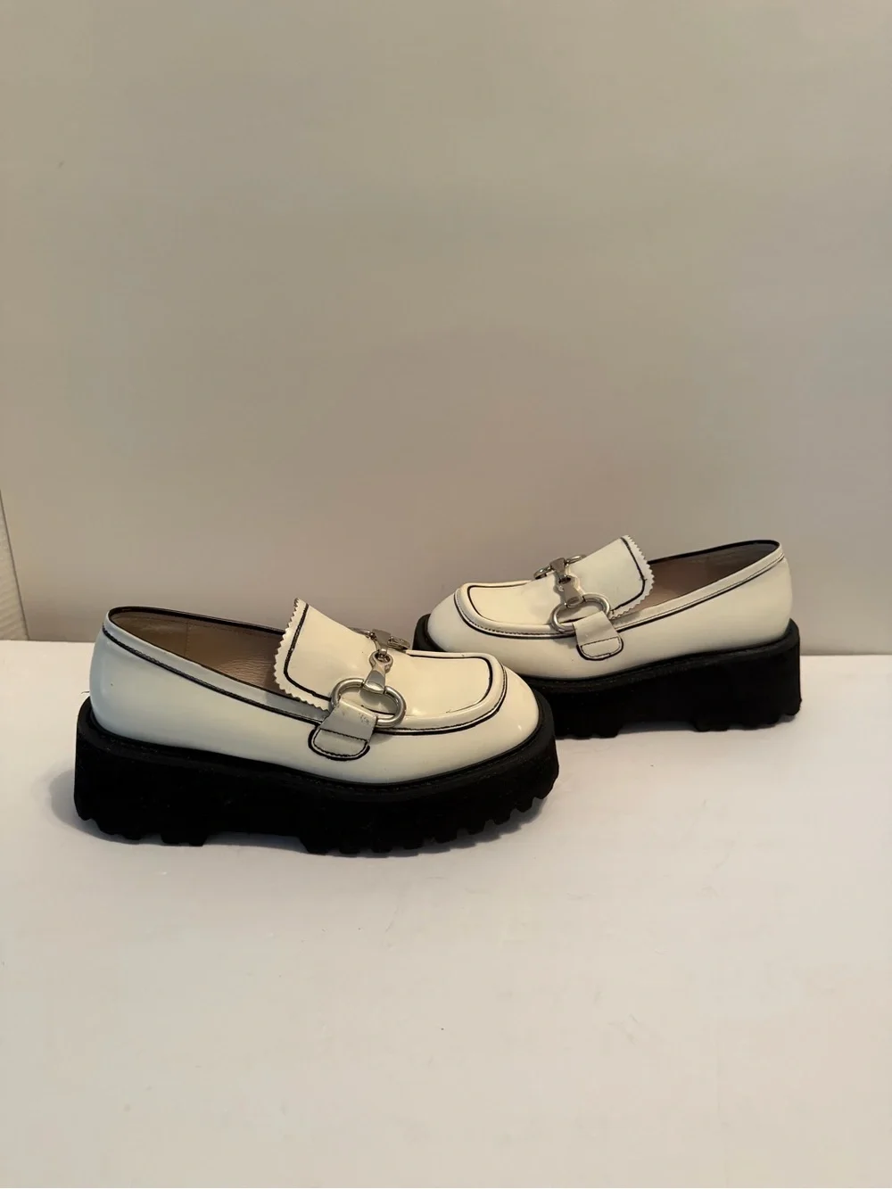 Jeffrey Campbell White and Black Horsebit Loafers